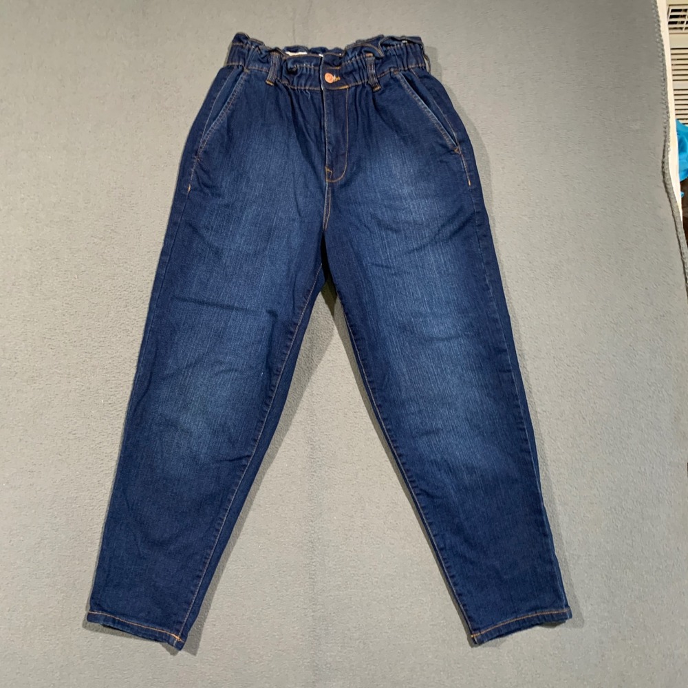 No Boundaries Paperbag Jeans Women M 7-9 High Rise Dark Wash Mom Denim Barrel